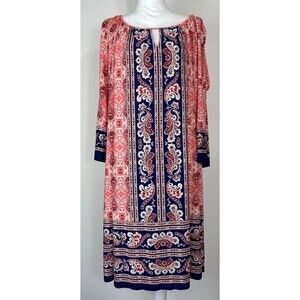 London Times Woman Navy & Peach Paisley Floral Dress Plus Size 20W